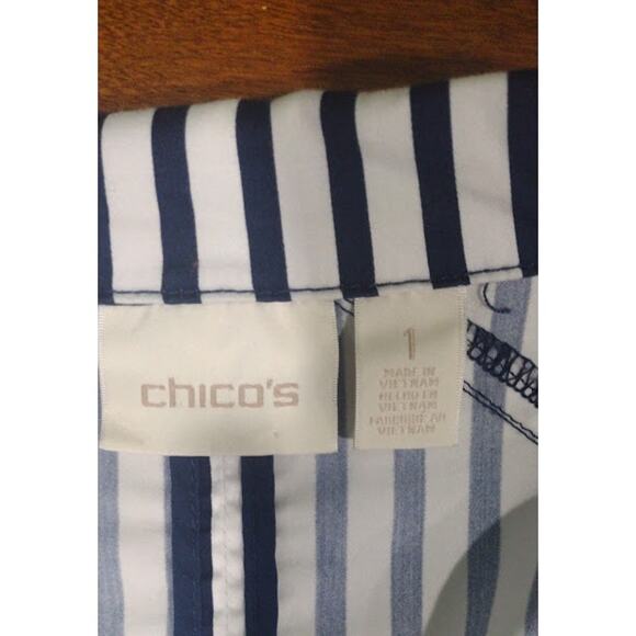 Chico's Striped Zip and Snap 3/4 Length Tab Sleeve Jacket, Navy/Wht, Sz 1 (8) - Picture 8 of 12